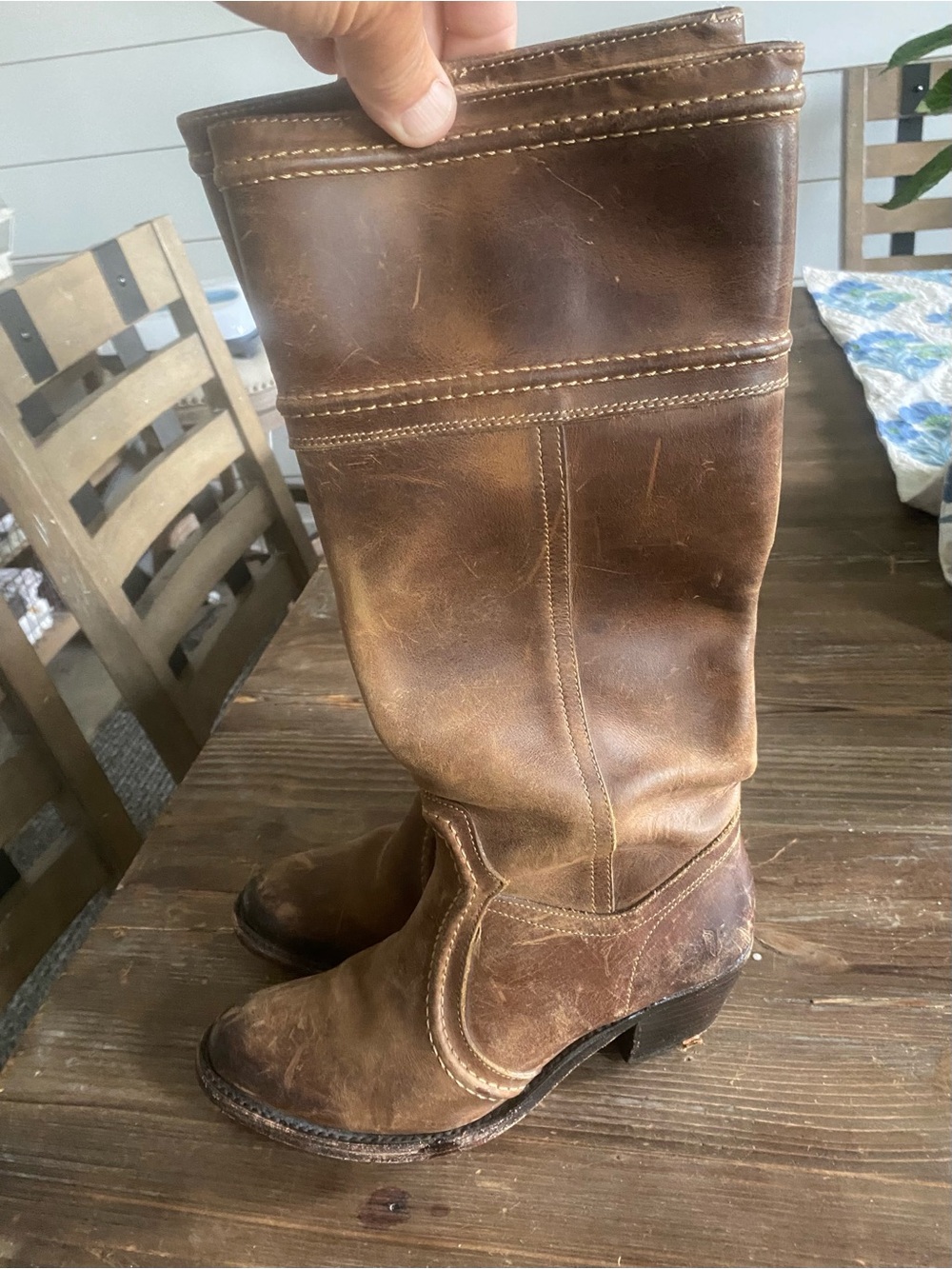 FRYE Brown Leather Mid-Calf Western Boots 6.5 B